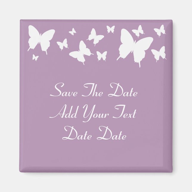 Aimant Pink and White Butterfly Save The Date Magnet. (Devant)