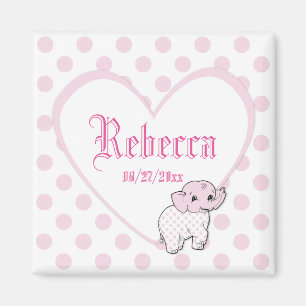 Aimant Pink Baby Girl Elephant Heart and Polka Dots