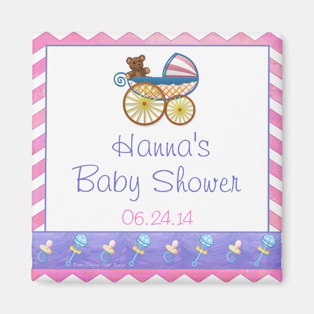 Aimant Pink Chevron Baby Pram Baby shower Favoriser l'aim (Devant)