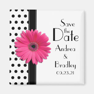 Aimant Pink Daisy Black White Polka Point Enregistrer la 