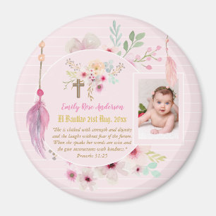 Aimant Pink Floral BAUTIZO Baptême Bible Verse Photo Girl