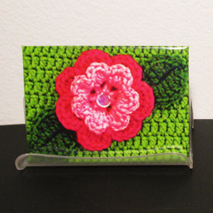 Aimant Pink Flower Grass Green Leaf Artisan Crochet Impri