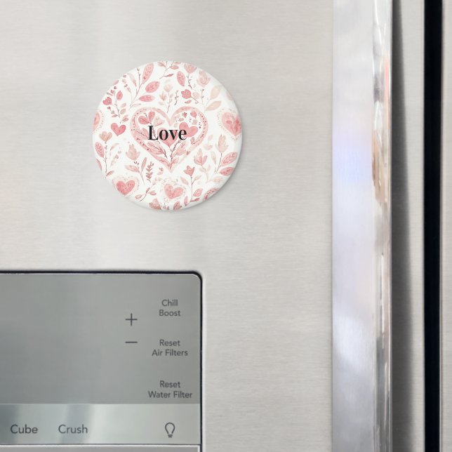Aimant Pink Hearts Floral Love (In situ (réfrigérateur))