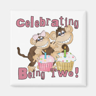 Aimant Pink Party Monkey 2e Anniversaire Tshirts et cadea