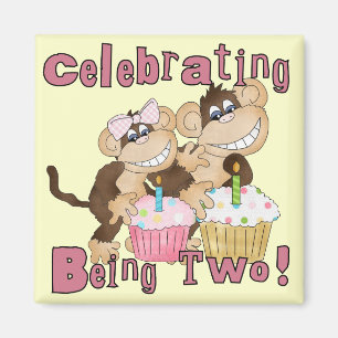 Aimant Pink Party Monkey 2e Anniversaire Tshirts et cadea