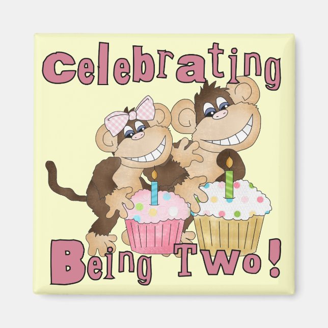 Aimant Pink Party Monkey 2e Anniversaire Tshirts et cadea (Devant)