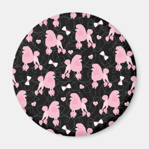 Aimant Pink Poodles and Bows Pattern Black