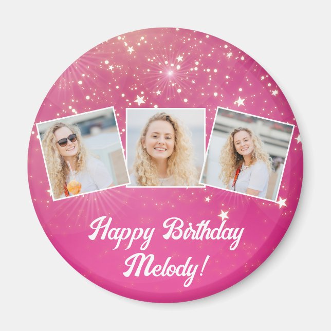 Aimant Pink Sparkle Photo Collage Filles Anniversaire (Devant)