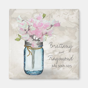 AIMANT PINK SWEET PEAS VINTAGE MASON JAR WATERCOLOR