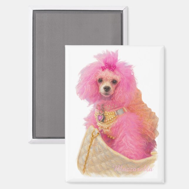 Aimant pink toy poodle magnet, pink poodle, refrigerator (Recto/Verso)