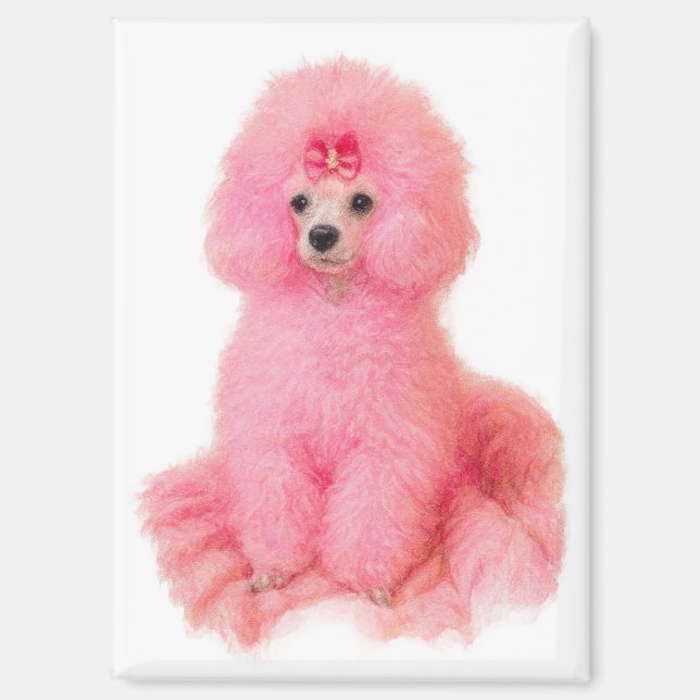 Aimant pink toy poodle magnet, pink poodle, refrigerator (Recto)