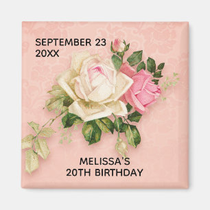 Aimant Pink & White Rose Bouquet Birthday