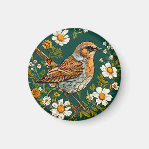 Aimant Pinson violet coloré parmi des fleurs épanouies