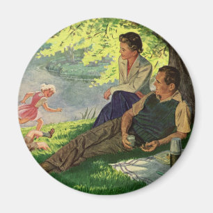Aimant Pique-nique vintage en famille sous un arbre d'omb
