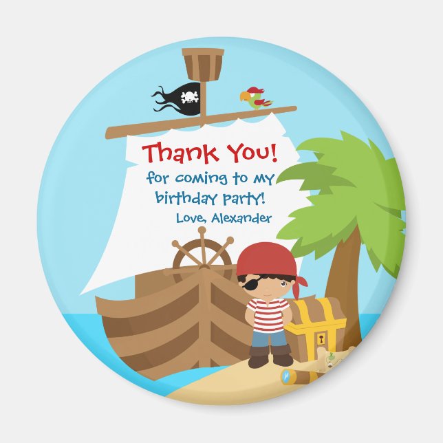 Aimant Pirate Ship Boy Anniversaire Merci (Devant)