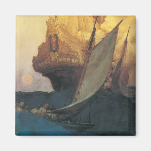 Aimant Pirate Vintage, Attaque d'un galion par Howard Pyl