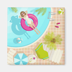 Aimant Piscine fille en bikini plage d'été
