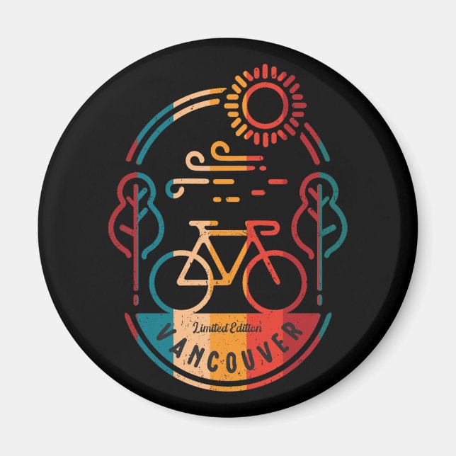 Aimant Piste cyclable Retro Vancouver. (Devant)