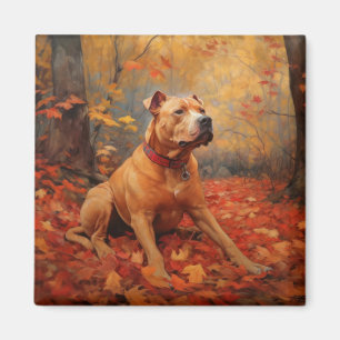 Aimant Pitbull à l'automne Feuilles automne Inspiration
