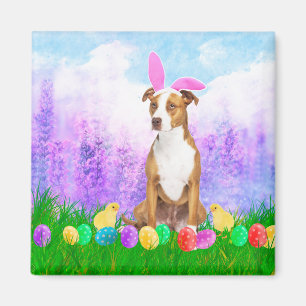 Aimant Pitbull Chien avec oeufs de Pâques Poussins lapins