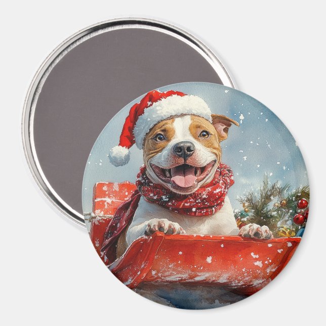 Aimant Pitbull Chien dans la boue Laisser il neige Noël (Recto/Verso)