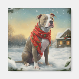 Aimant Pitbull Chien dans Noël de neige