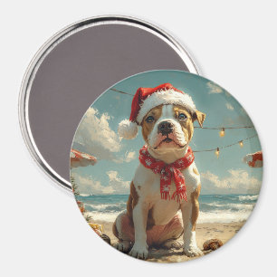Aimant Pitbull Chien Noël Plage Vintage