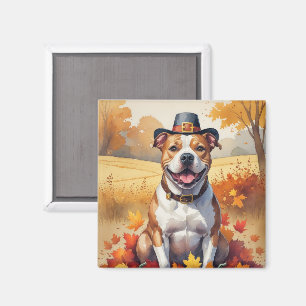 Aimant Pitbull en Feuilles d'Automne Art de Thanksgiving