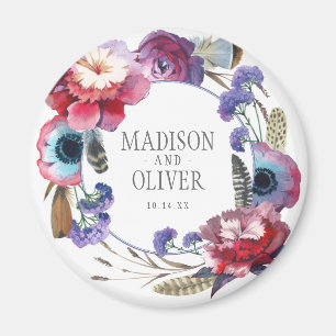 Aimant Pivoine de fleur sauvage florale avec des plumes  