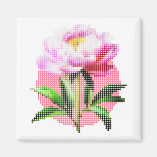 Aimant Pivoine Rose Mosaïque en Pointillés Fleur