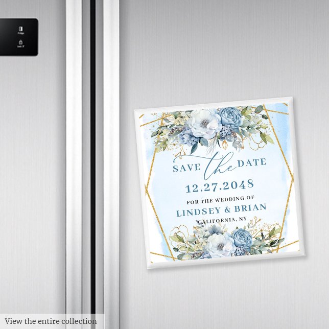 Aimant Pivoines Bleu Poussiéreux Sophistiquées pour Enreg (Sophisticated Dusty Blue Peonies Save the Date)