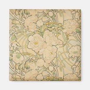 Aimant Pivoines par Alphonse Mucha, Art Nouveau vintage