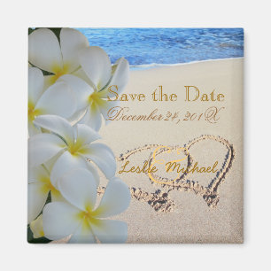 Aimant PixDezines Enregistrer la date, Plage+Plumeria+Coe