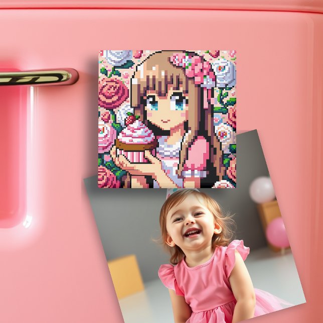 Aimant Pixel Art Girl's rose Birthday Girl (Créateur téléchargé)