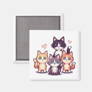 Aimant Pixelated Colorful Kitties White