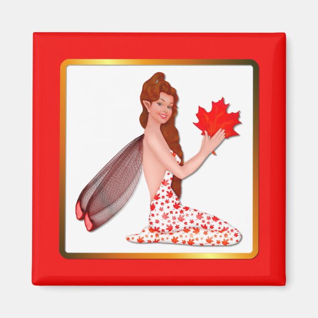 Aimant Pixie canadienne avec feuille d'érable (Devant)