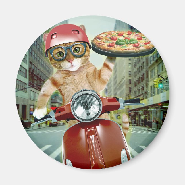 Aimant Pizza cat - chat - livraison de pizza (Devant)