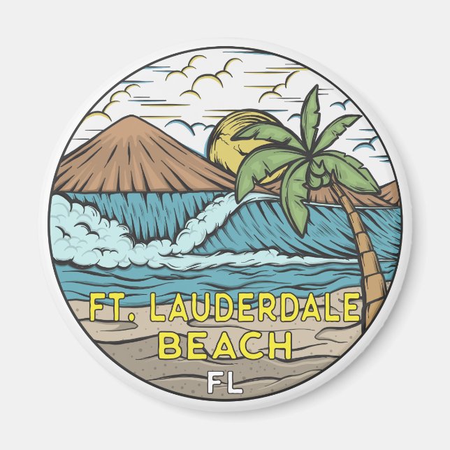 Aimant Plage de Fort Lauderdale Floride Vintage (Devant)