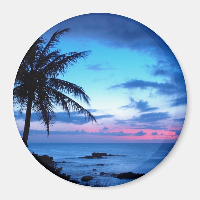 Aimant Plage de l'île tropicale Océan bleu rose coucher d (Devant)