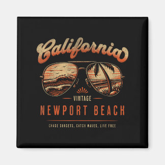 Aimant Plage de Newport Beach Californie Vintage Coucher
