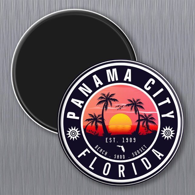 Aimant Plage de Panama City Floride Retro Coucher de sole (Créateur téléchargé)