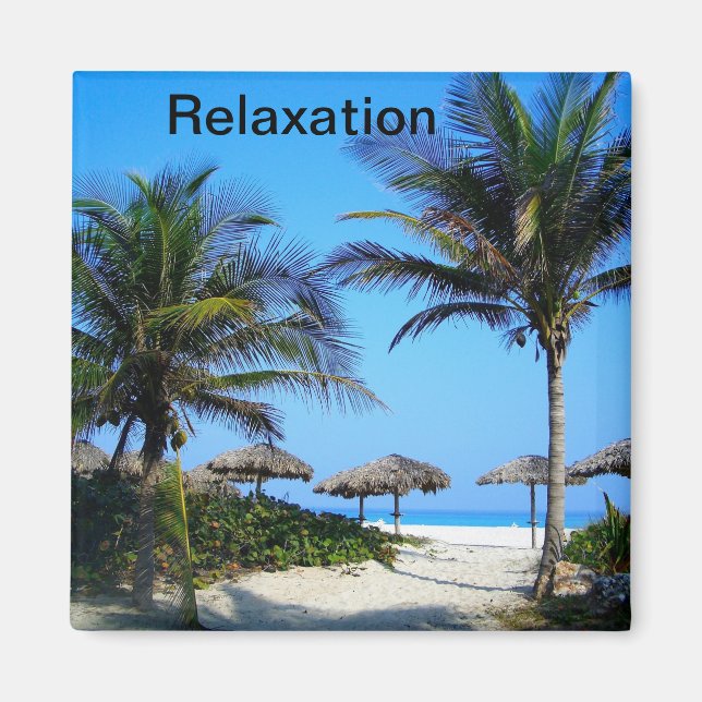 Aimant Plage de sable avec palmiers et une vue sur l'océa (Devant)