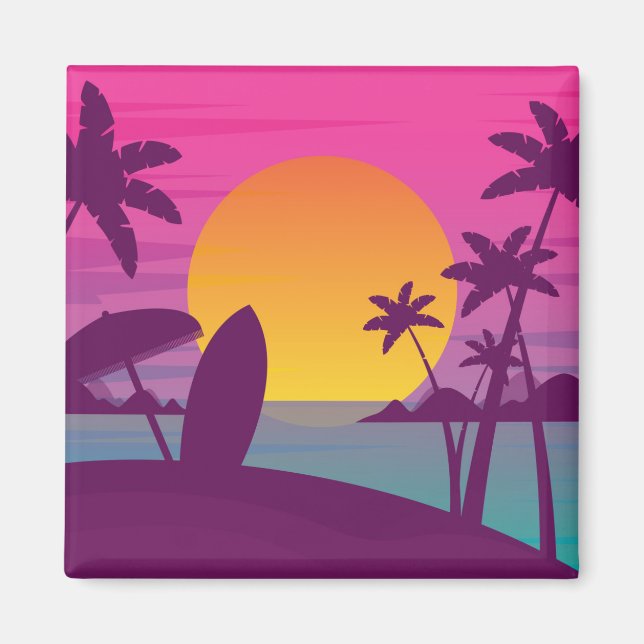 Aimant Plage de surf au coucher de soleil violet (Devant)