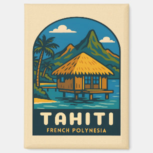 Aimant Plage du Vintage voyage rétro Tahiti Polynésie fra