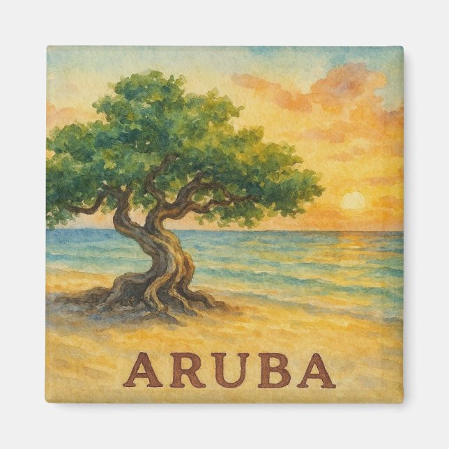 Aimant Plage Eagle d'Aruba Divi Tree Heure dorée (Devant)