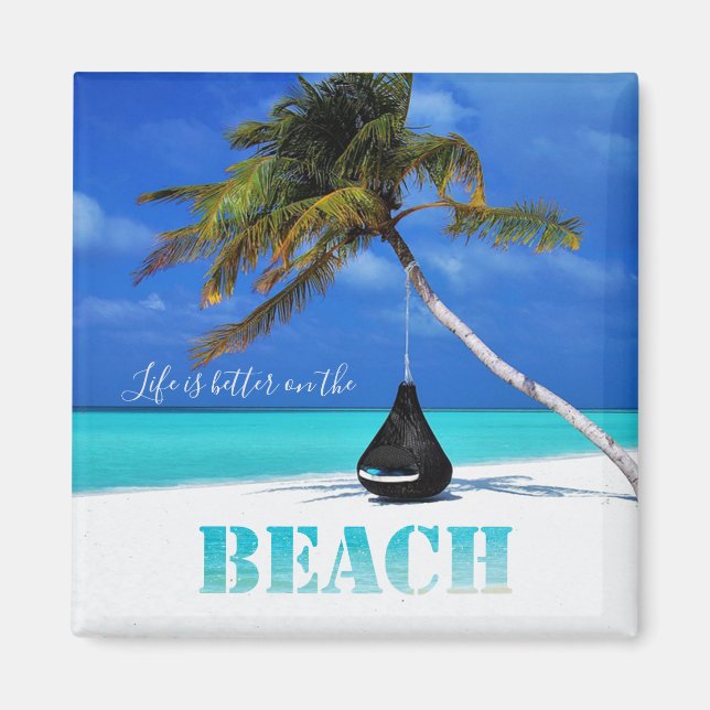 Aimant Plage, Palm, La vie est meilleure sur la plage (Devant)