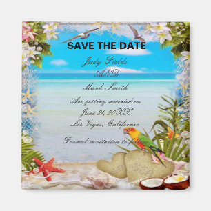 Aimant Plage tropicale Mariage Floral Économisez La Date