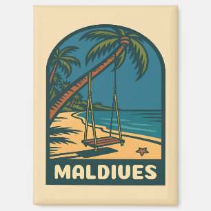 Aimant Plage Vintage voyage rétro Maldives Island Pittore