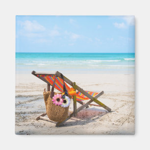 Aimant Plages tropicales   Chaise de plage sur sable