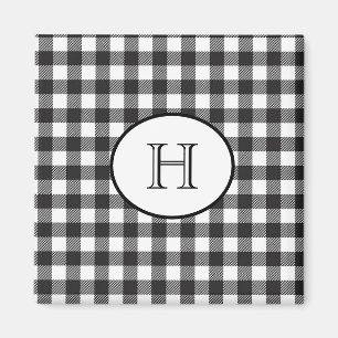 Aimant Plaid noir et blanc personnalisé avec monogramme